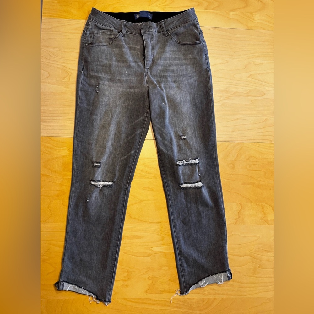 Democracy Gray Boyfriend Jeans Distressed Casual Style